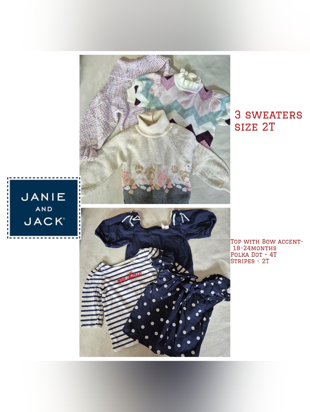 Janie and Jack Girls Spring/Nautical Tops and Sweaters Bundle - 18 Months To 4T